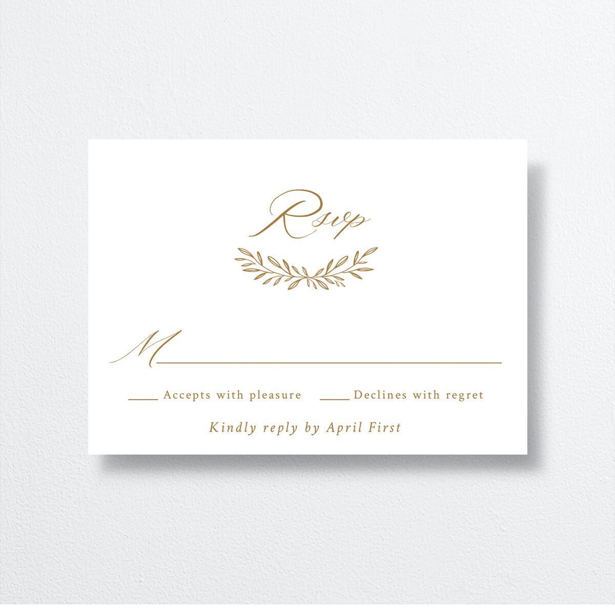 Monogram Wreath Wedding Response Cards front in gold