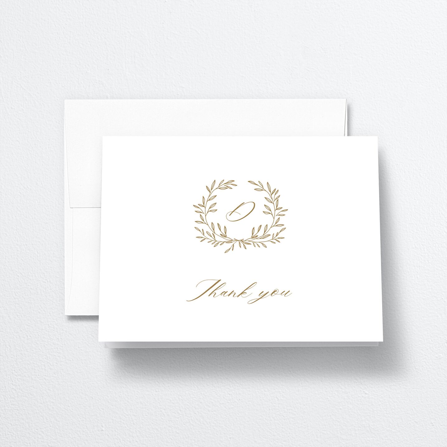 Monogram Wreath Thank You Cards front in gold