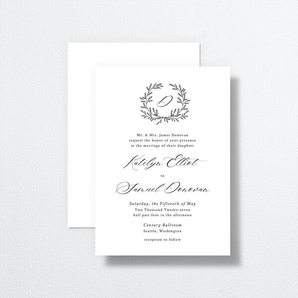 Monogram Wreath Wedding Invitations Midnight Signature No