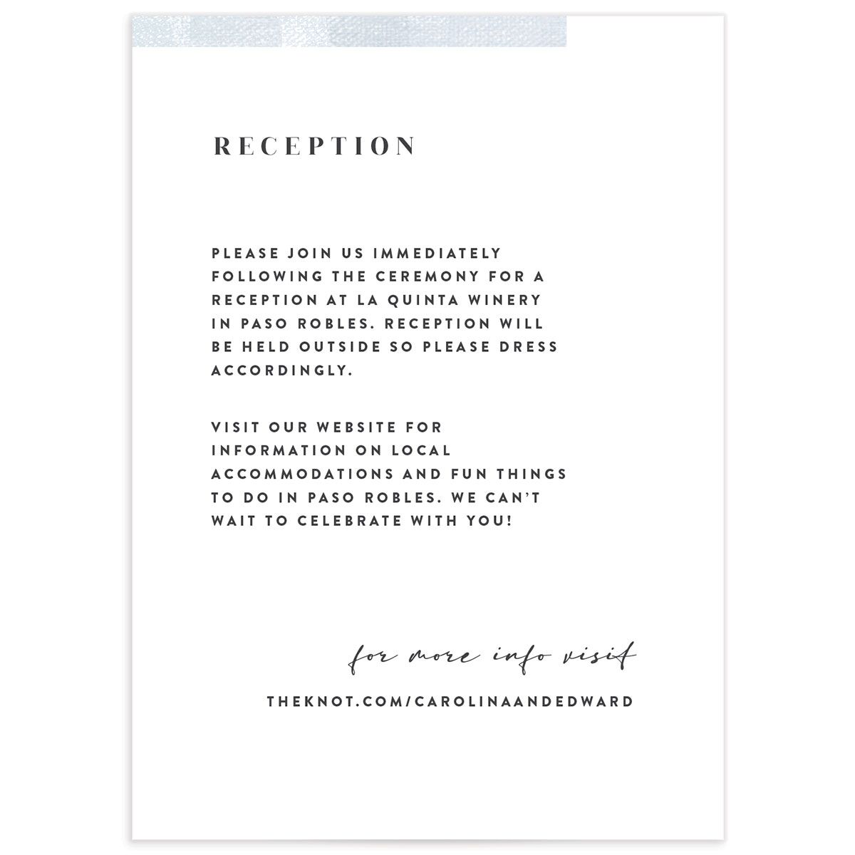 Minimal Accent Wedding Enclosure Cards front in blue