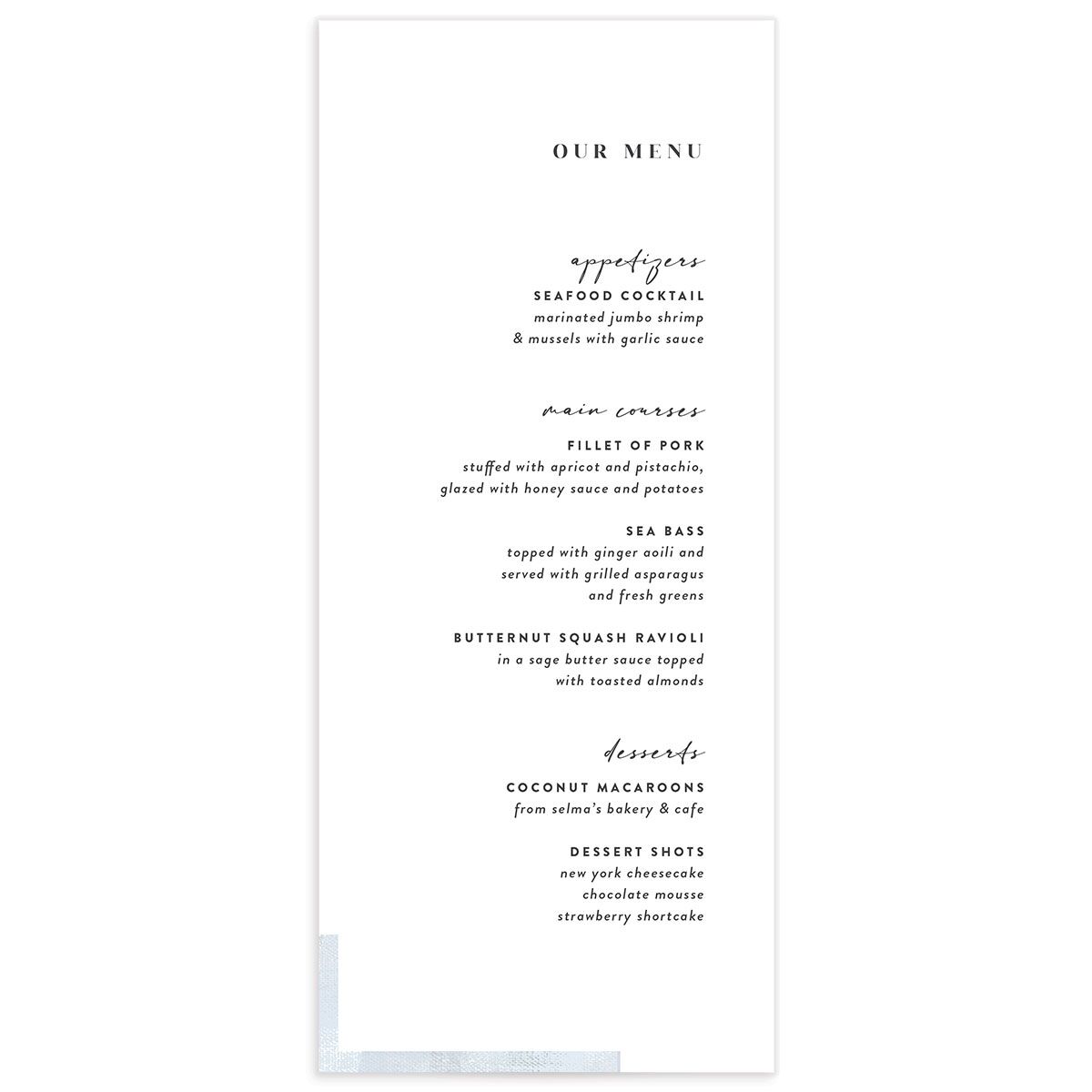 Minimal Accent Menus front in blue