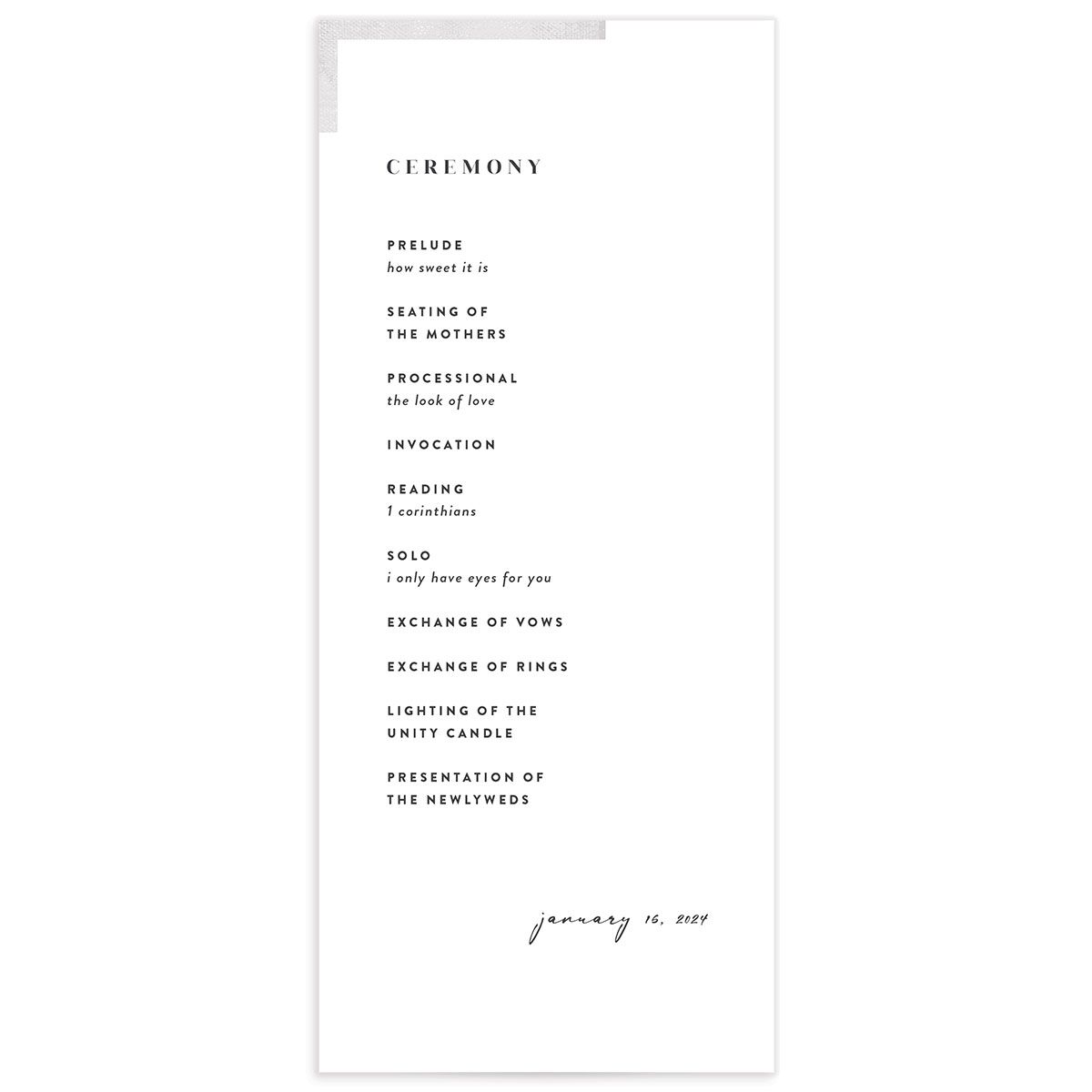 Minimal Accent Wedding Programs