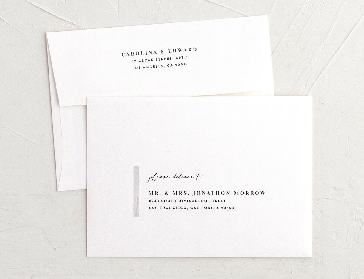 Minimal Accent Save The Date Card Envelopes White Standard Fog Both Recipient and Return Addresses Signature