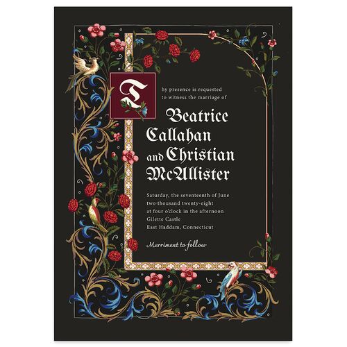 Medieval Renaissance Wedding Invitations Charcoal Signature Blank No Standard