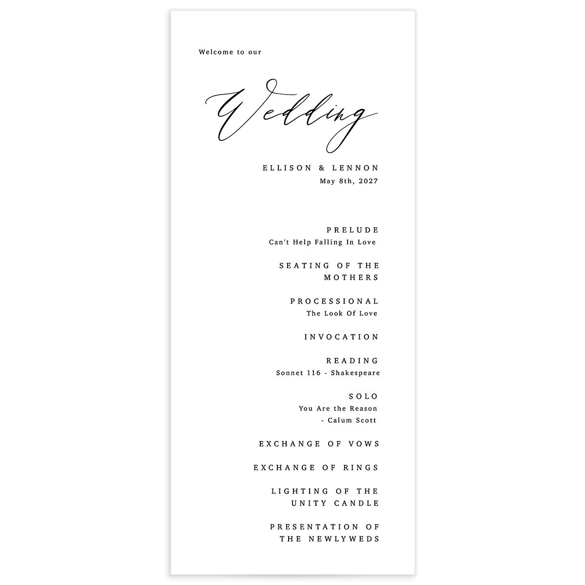 Minimal Calligraphy Wedding Programs