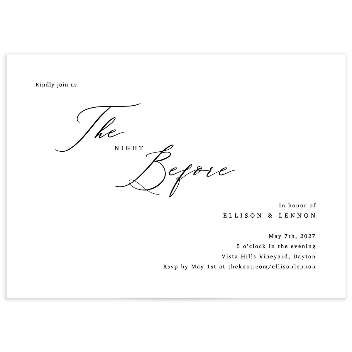 Minimal Calligraphy Rehearsal Dinner Invitations