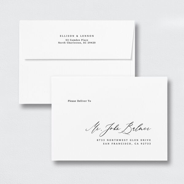 Minimal Calligraphy Save The Date Card Envelopes White Standard Midnight Both Recipient and Return Addresses Signature