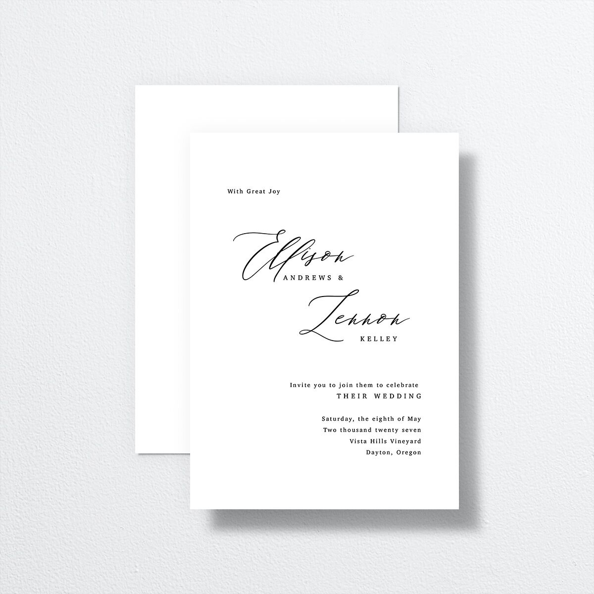 Minimal Calligraphy Wedding Invitations front-and-back