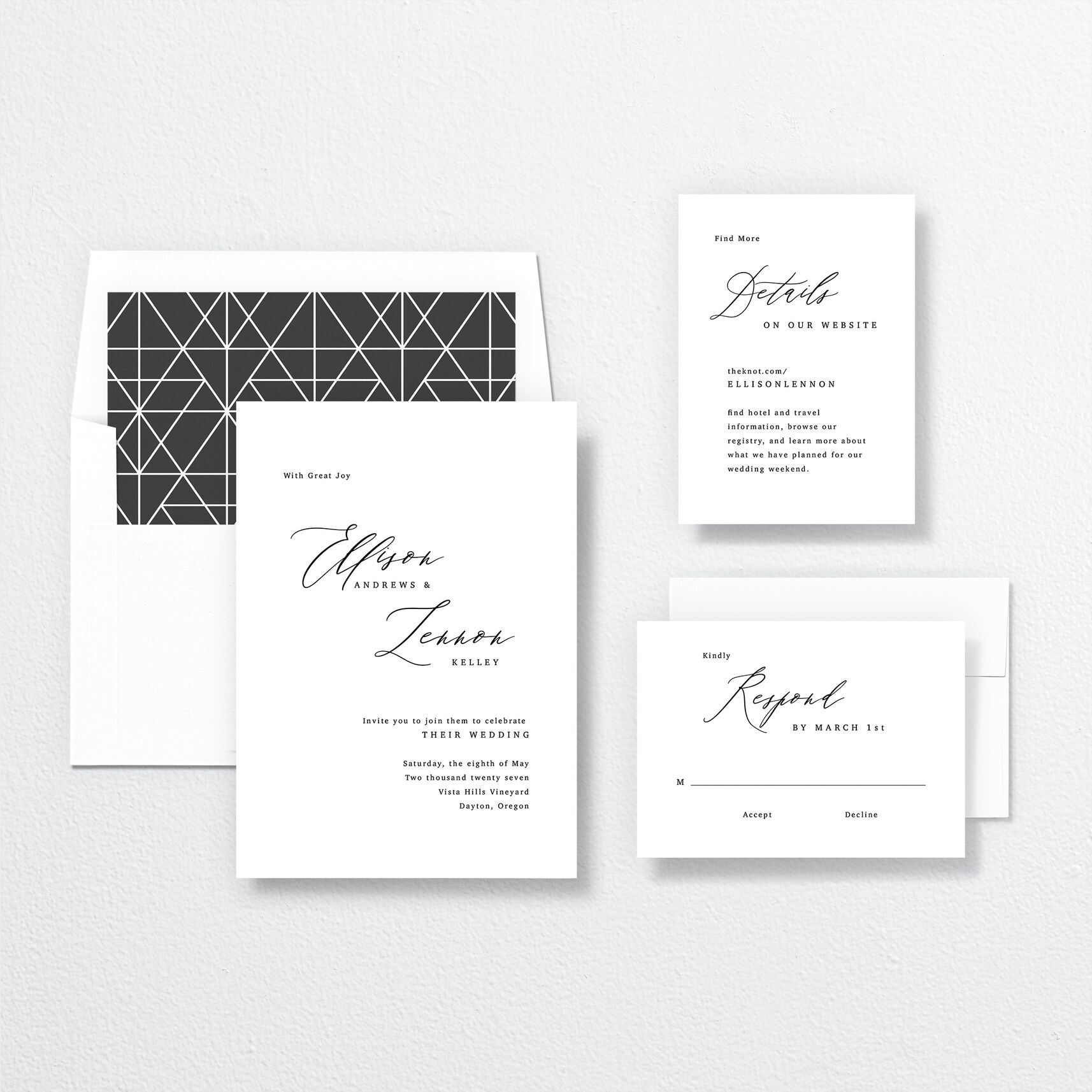 Minimal Calligraphy Wedding Invitations suite in black