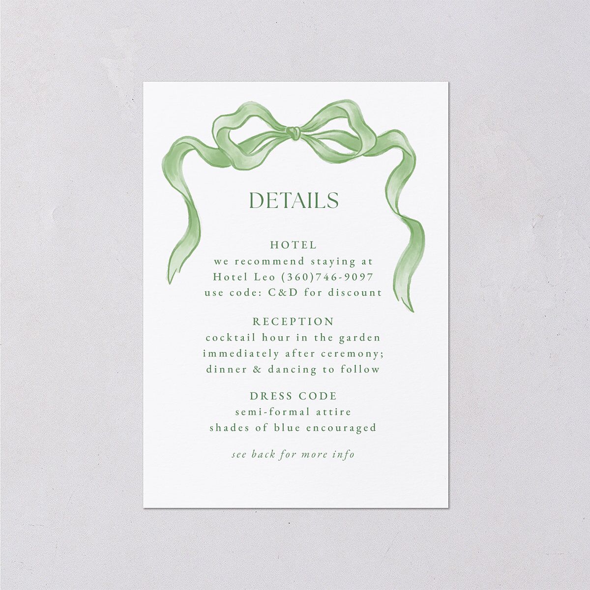 Vintage Bow Wedding Enclosure Cards Jewel Green Signature Standard