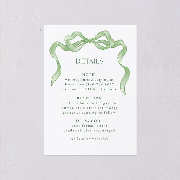 Vintage Bow Wedding Enclosure Cards Jewel Green Signature Standard