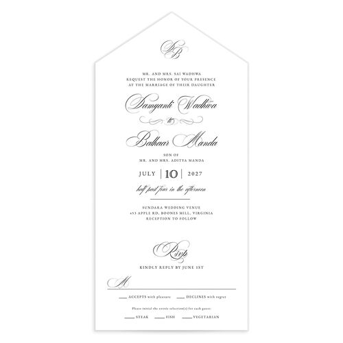 Vintage Flourish All-in-One Wedding Invitations - White