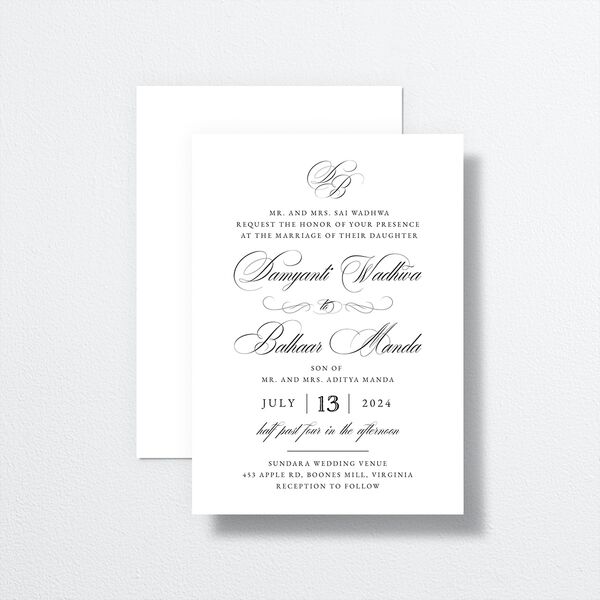 Vintage Flourish Wedding Invitations front-and-back in White