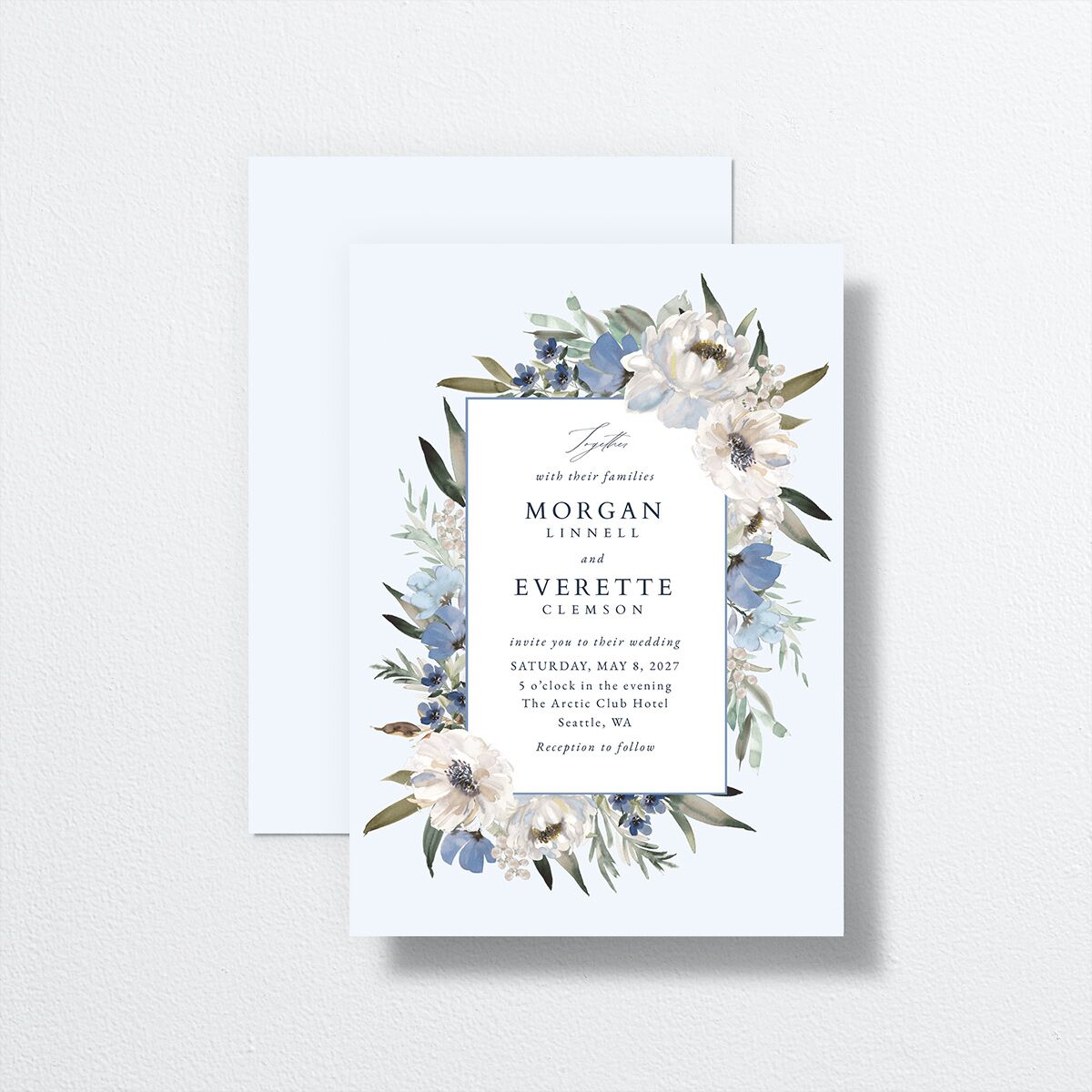 Romantic Frame Wedding Invitations Regency Blue Signature No
