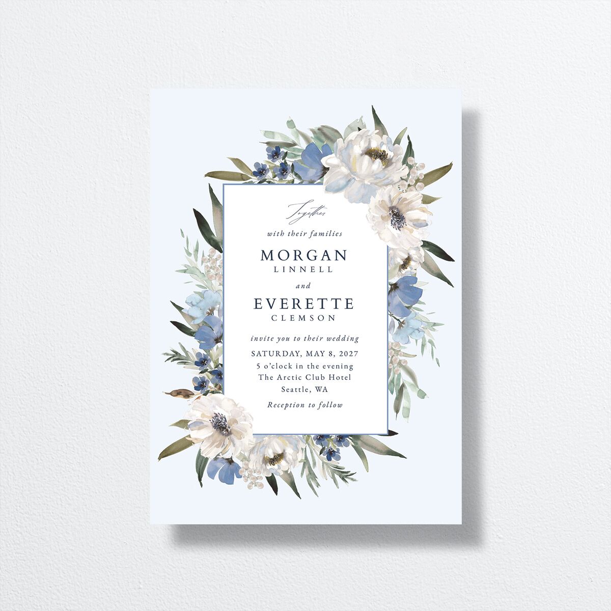 Romantic Frame Wedding Invitations Regency Blue Signature No