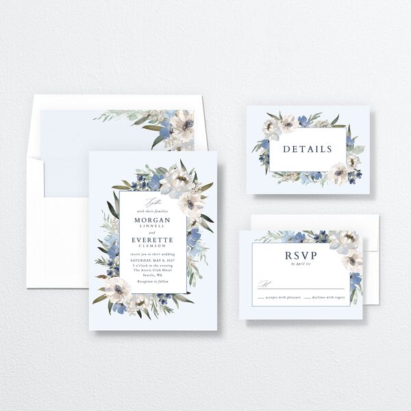 Romantic Frame Wedding Invitations Regency Blue Signature No