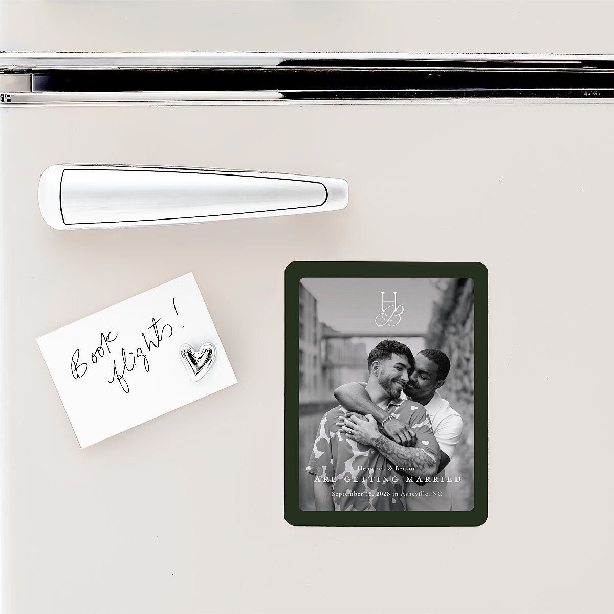 Refined Monogram Save The Date Magnets Dark Green Magnet Paper