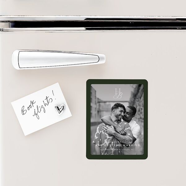 Refined Monogram Save The Date Magnets Dark Green Magnet Paper