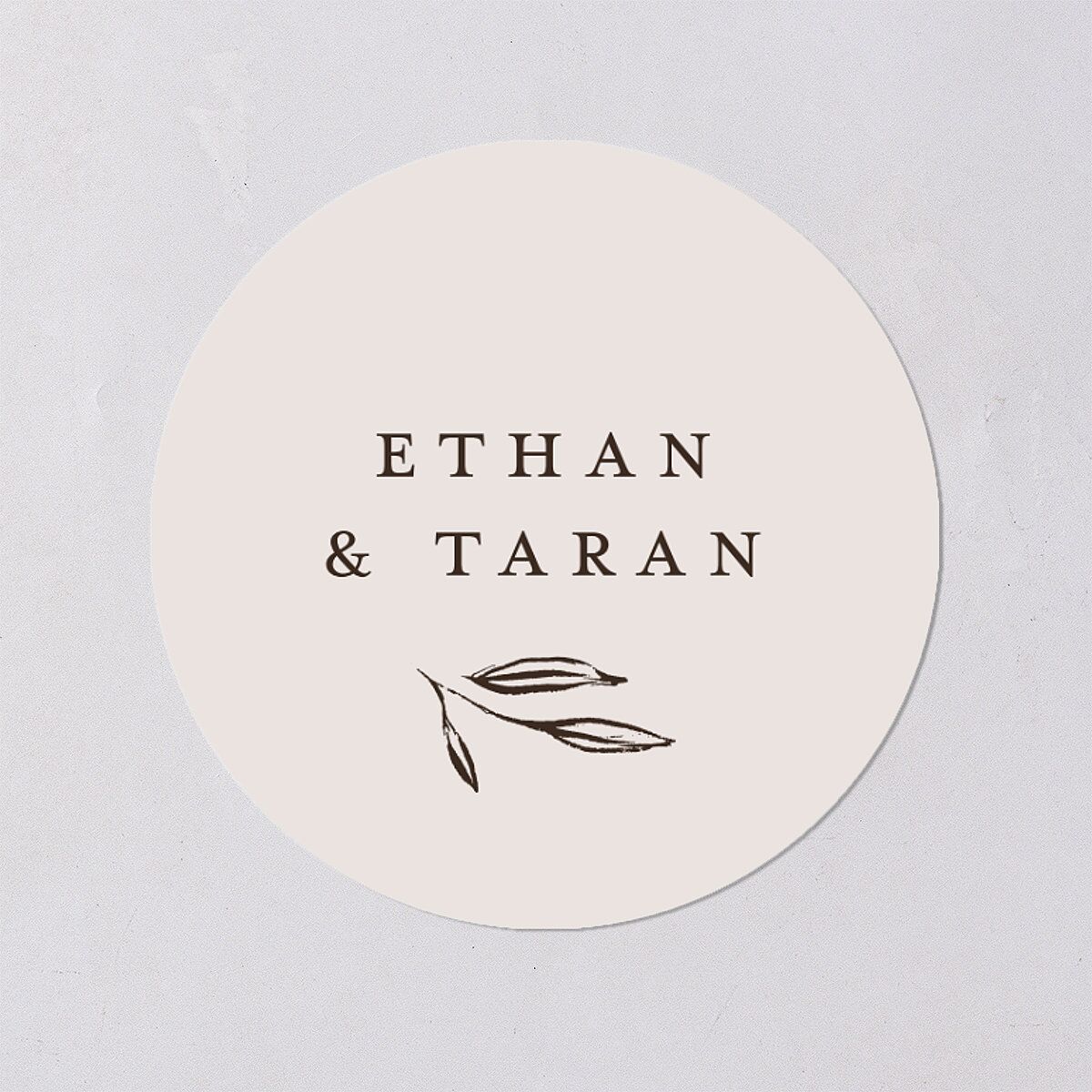 Minimal Leaves Wedding Stickers Bisque Circle
