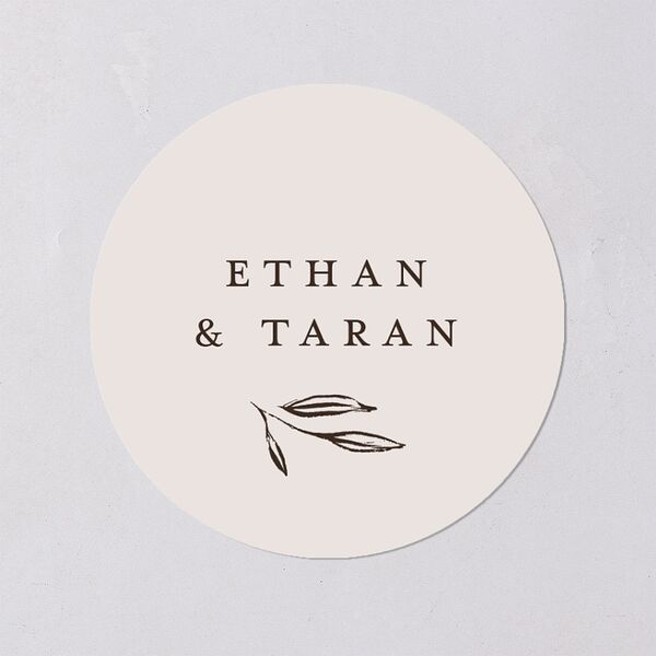 Minimal Leaves Wedding Stickers Bisque Circle