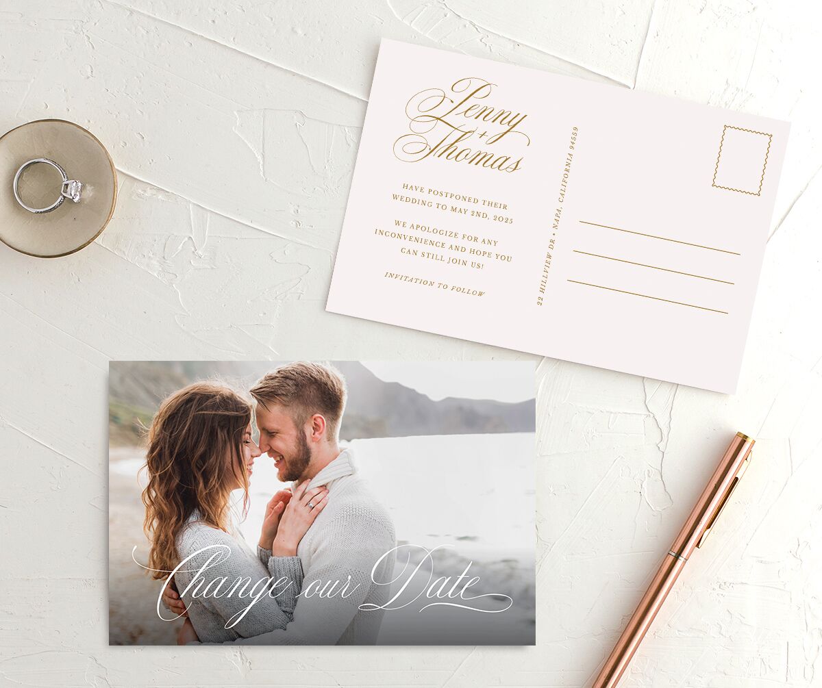 Classical Script Change the Date Postcards Peony