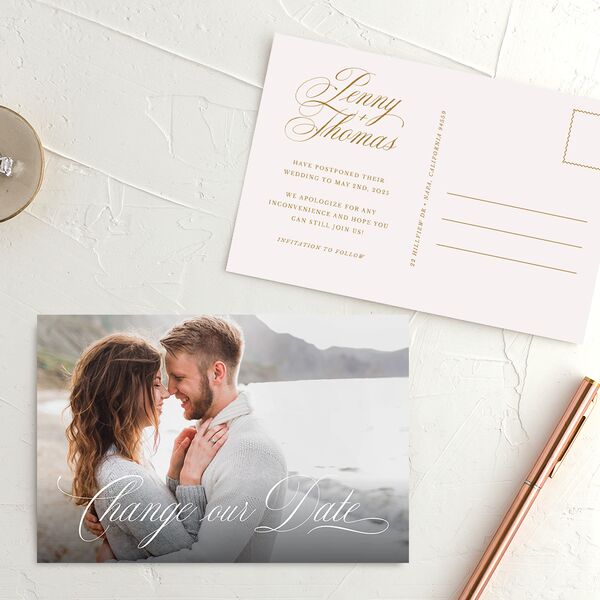 Classical Script Change the Date Postcards Peony