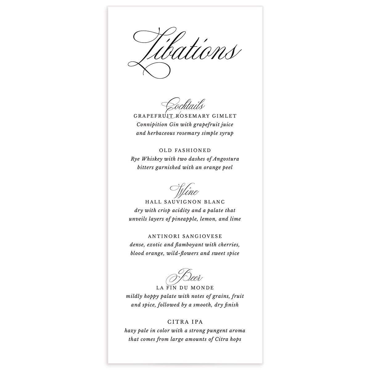 Classical Script Menus Pure White Signature