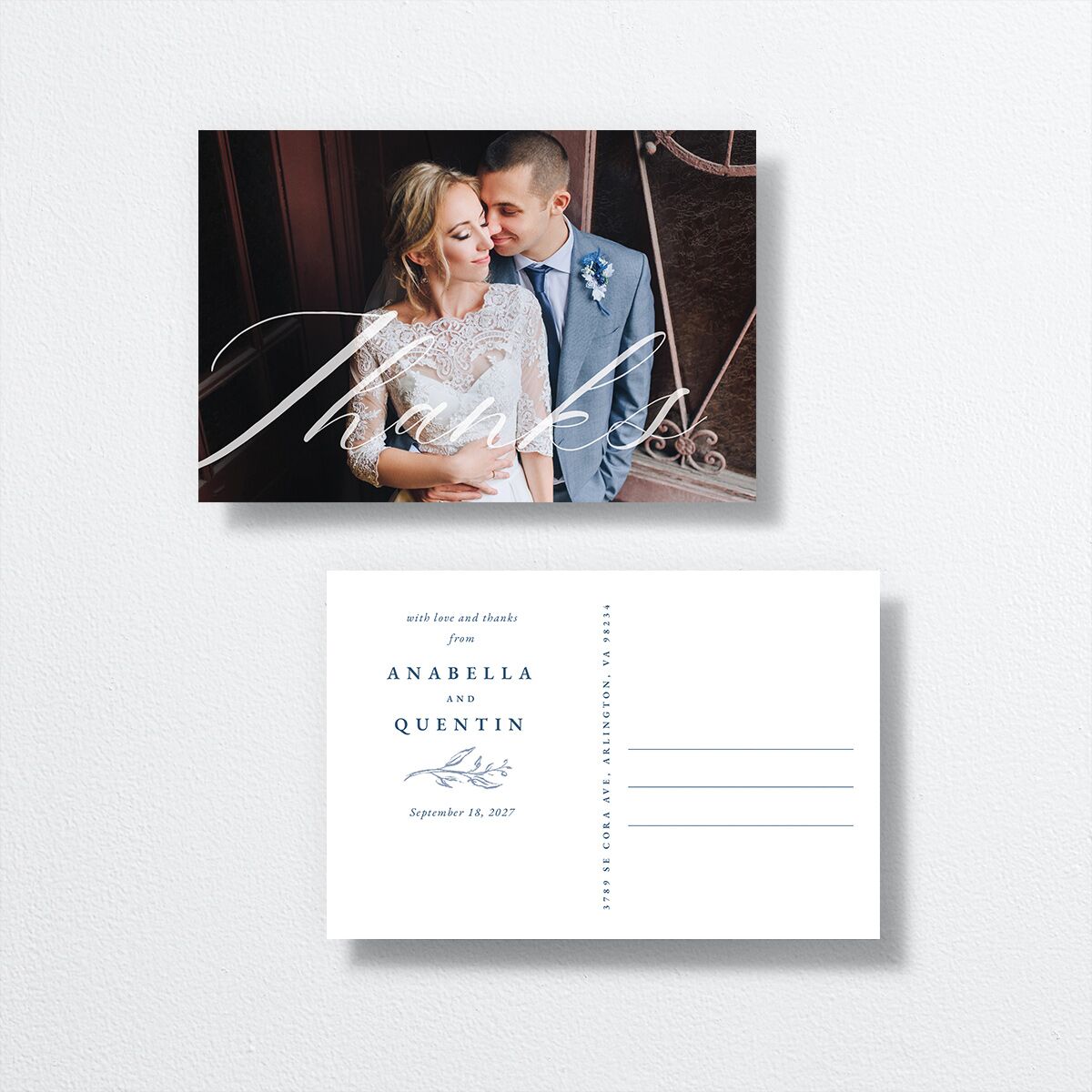 Classic Floral Thank You Postcards Dusty Blue