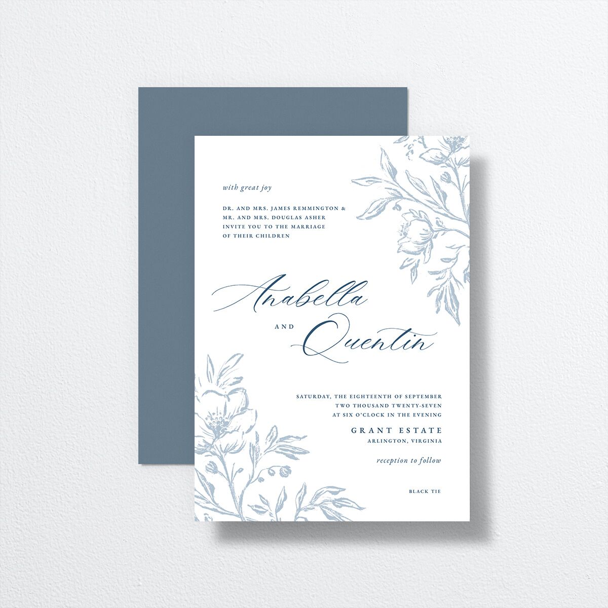 Classic Floral Wedding Invitations Dusty Blue Signature No