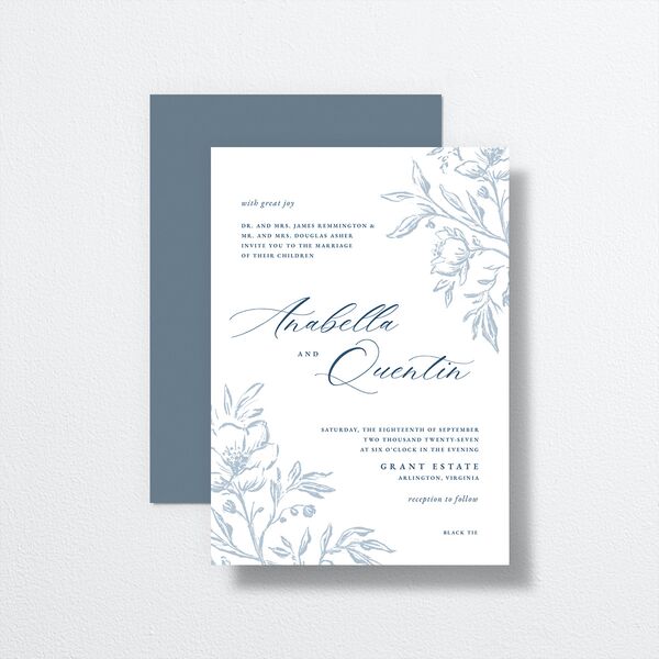 Classic Floral Wedding Invitations Dusty Blue Signature No
