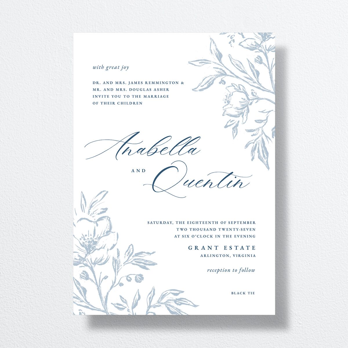 Classic Floral Wedding Invitations Dusty Blue Signature No
