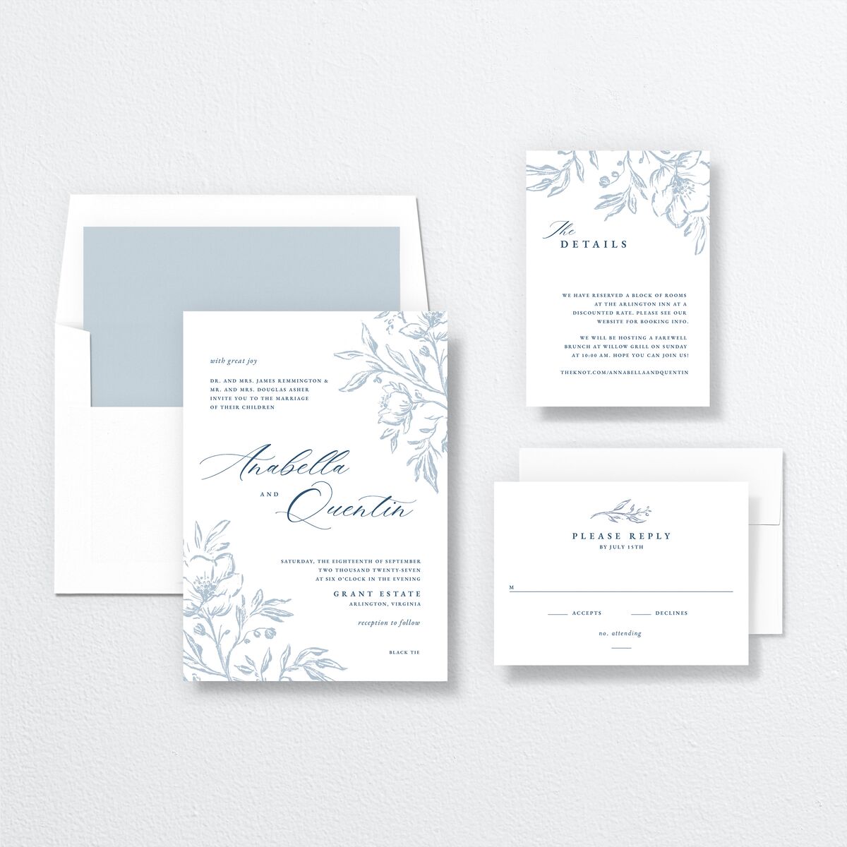 Classic Floral Wedding Invitations Dusty Blue Signature No