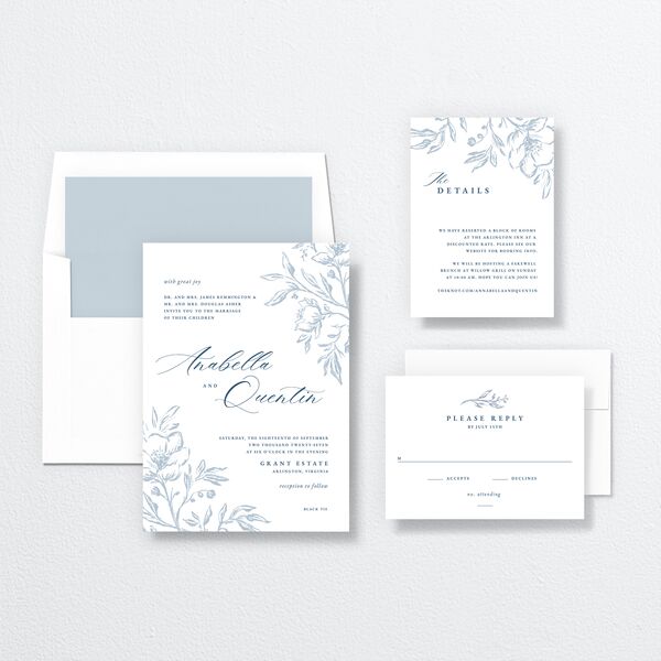 Classic Floral Wedding Invitations Dusty Blue Signature No