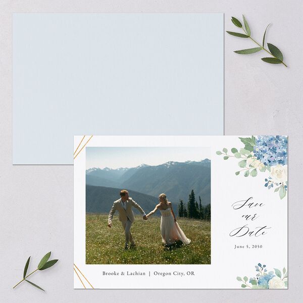 Elegant Hydrangea Save The Date Cards Dusty Blue Signature smooth Blank No Standard