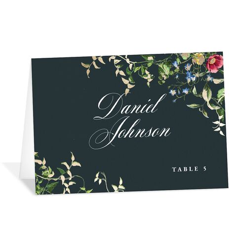Opulent Garden Foil Place Cards Gold Dark Emerald Signature