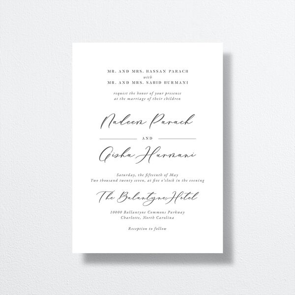 Timeless Script Wedding Invitations front in Grey