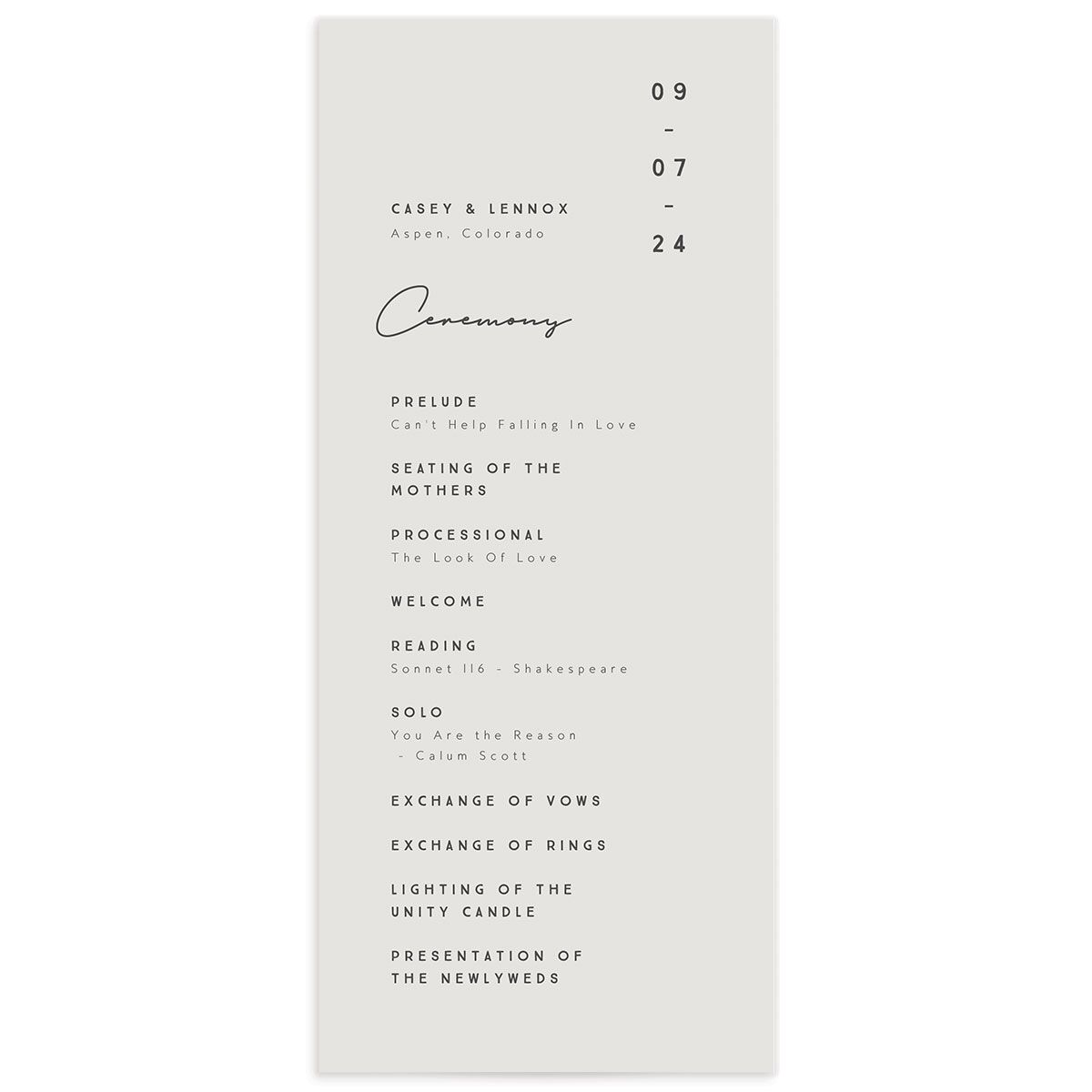 Minimalist Photography Wedding Programs Silver Signature