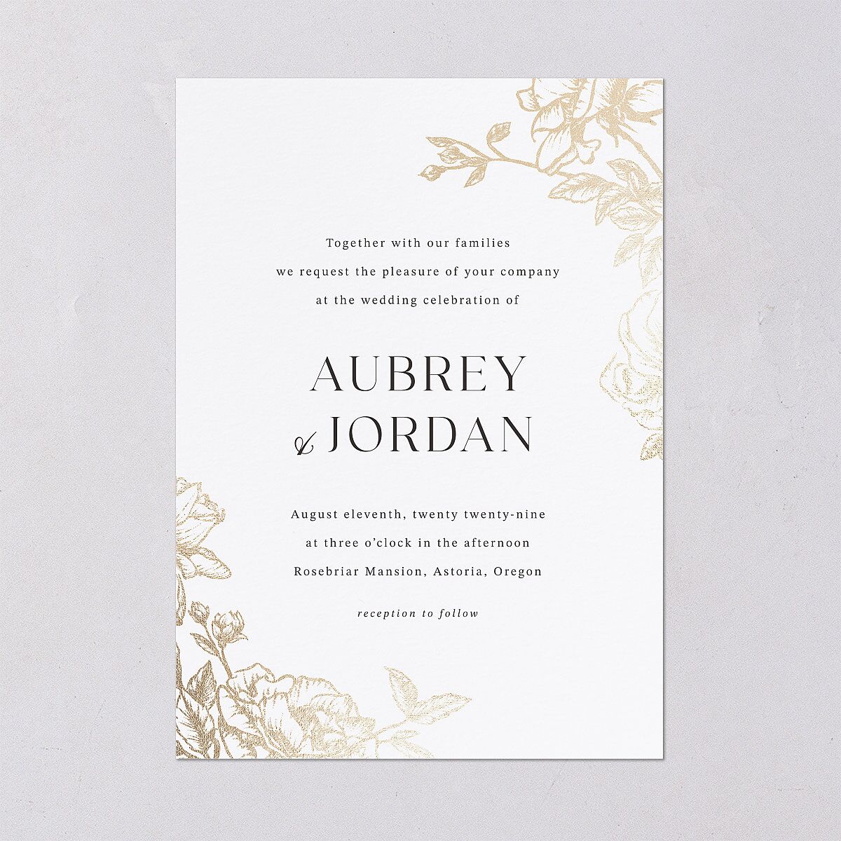 Botanical Luxury Foil Wedding Invitations Pure White Gold Signature Blank Standard No