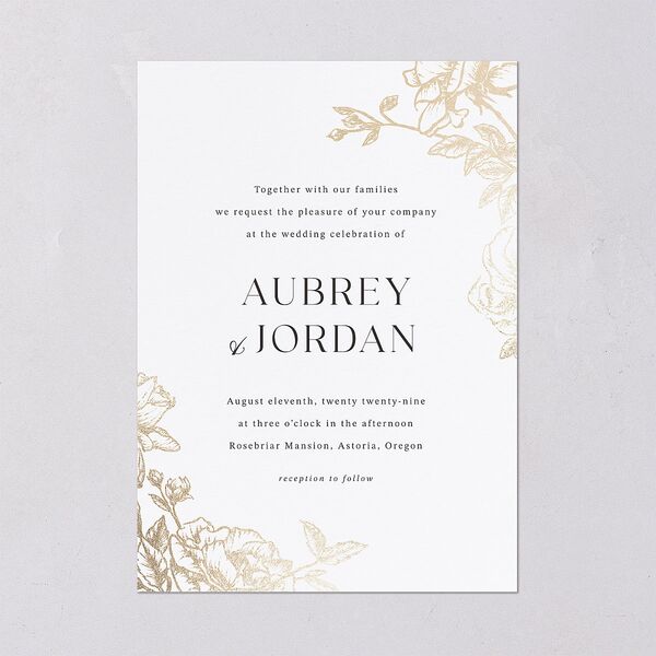 Botanical Luxury Foil Wedding Invitations Pure White Gold Signature Blank Standard No