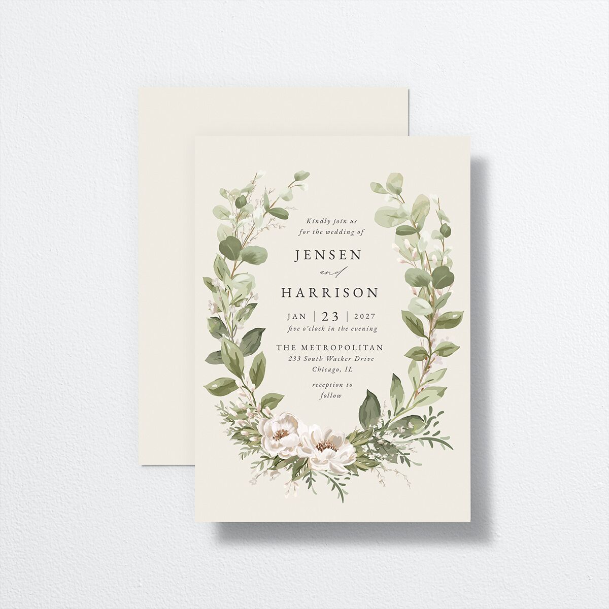 Greenery Laurel Wedding Invitations Champagne Signature No