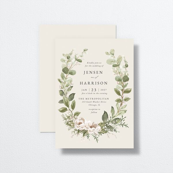 Greenery Laurel Wedding Invitations Champagne Signature No