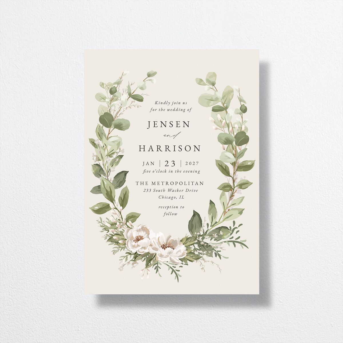 Greenery Laurel Wedding Invitations Champagne Signature No