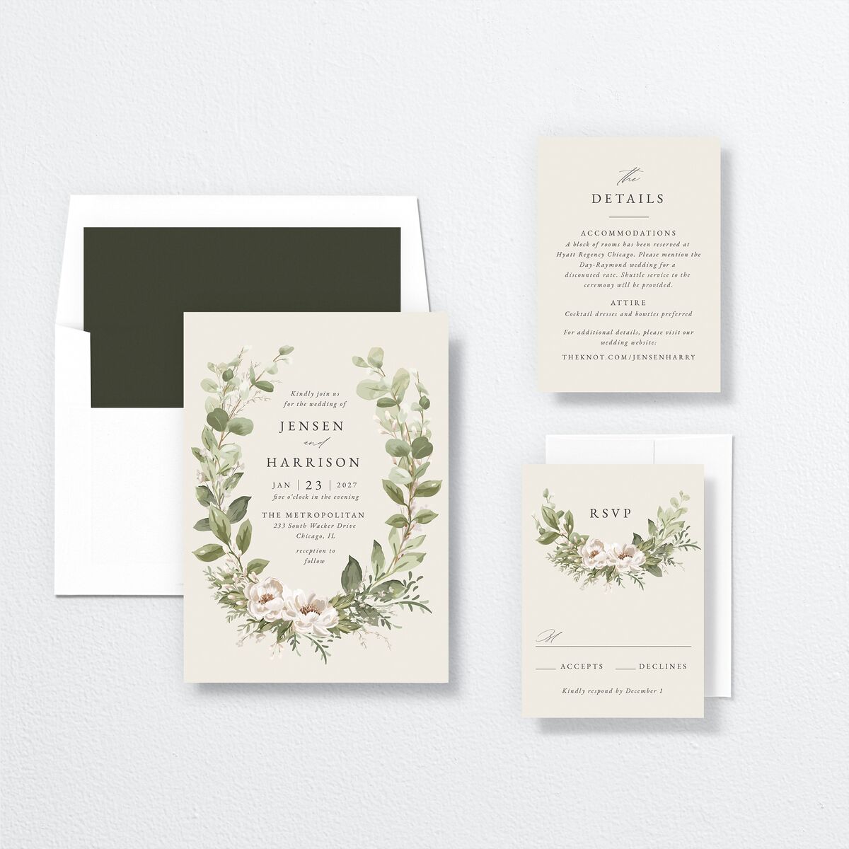 Greenery Laurel Wedding Invitations Champagne Signature No