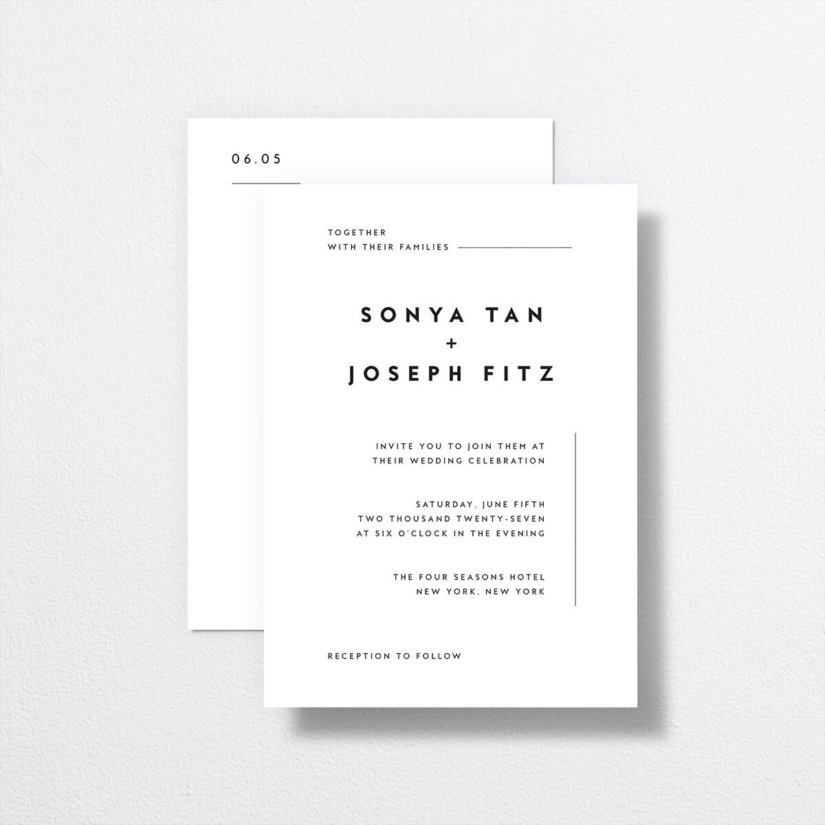 Simply Modern Wedding Invitations front-and-back in White