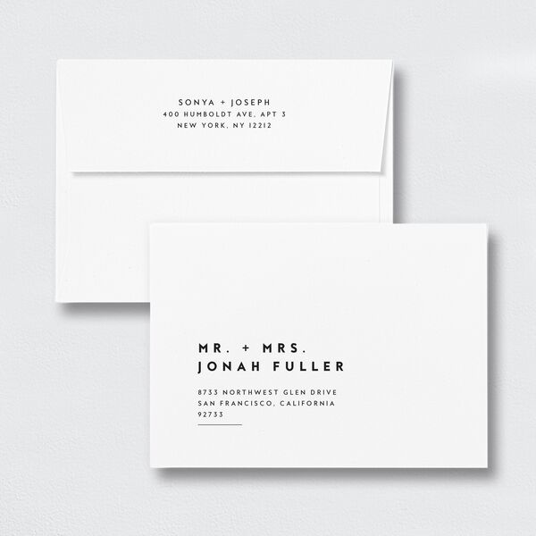 Simply Modern Wedding Invitation Envelopes White Standard Pure White Both Recipient and Return Addresses Signature