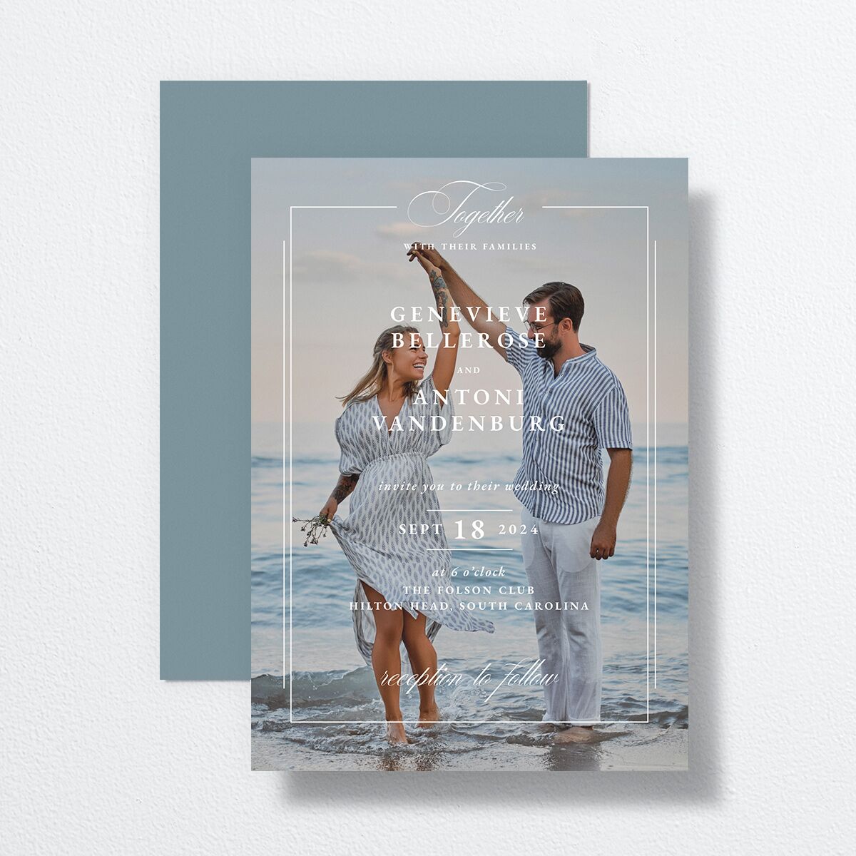 Elegant Photograph Wedding Invitations Dusty Blue Signature No Standard