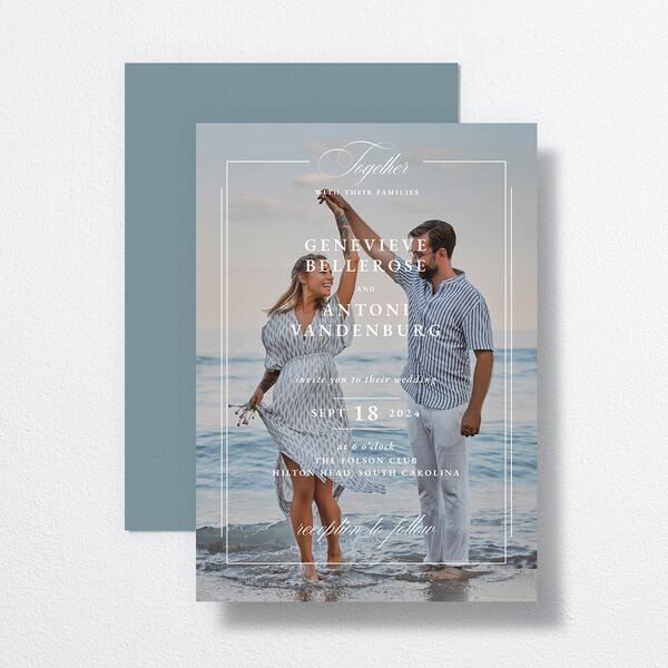 Elegant Photograph Wedding Invitations Dusty Blue Signature No Standard