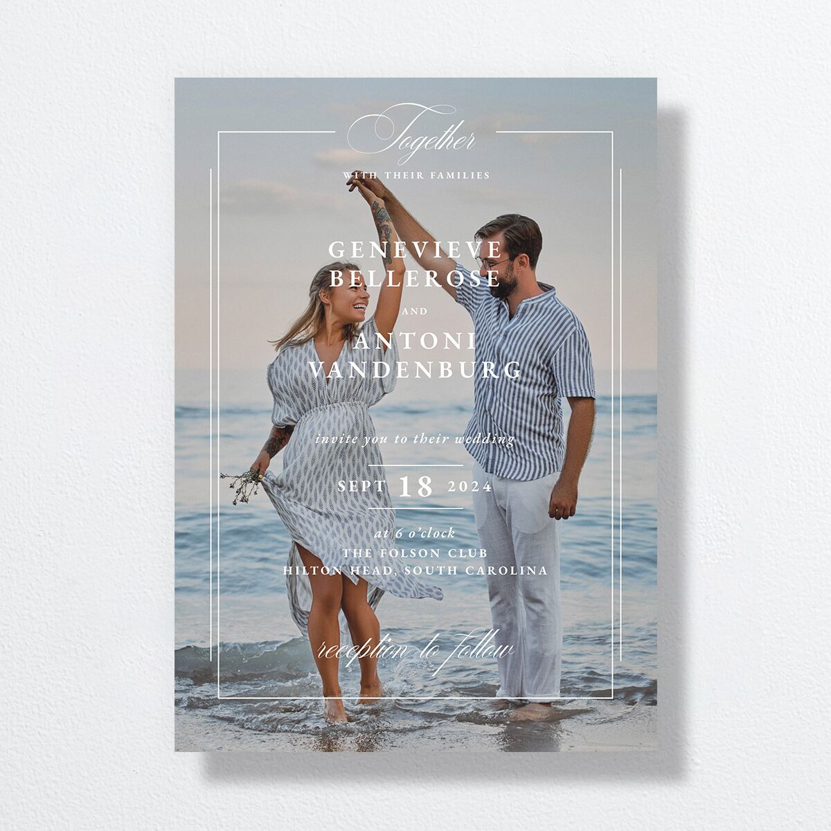 Elegant Photograph Wedding Invitations Dusty Blue Signature No Standard