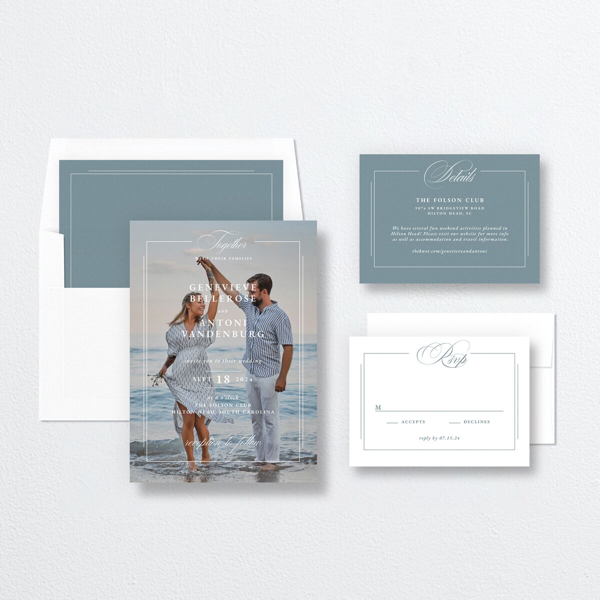 Elegant Photograph Wedding Invitations Dusty Blue Signature No Standard