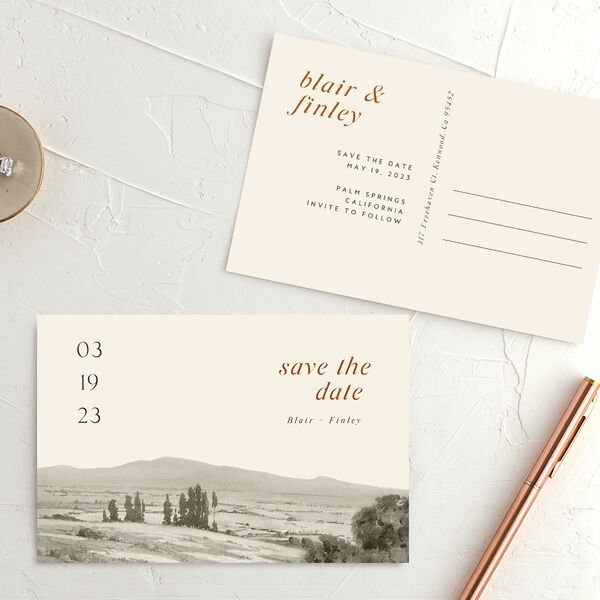 Modern Meadow Save The Date Postcards Linen